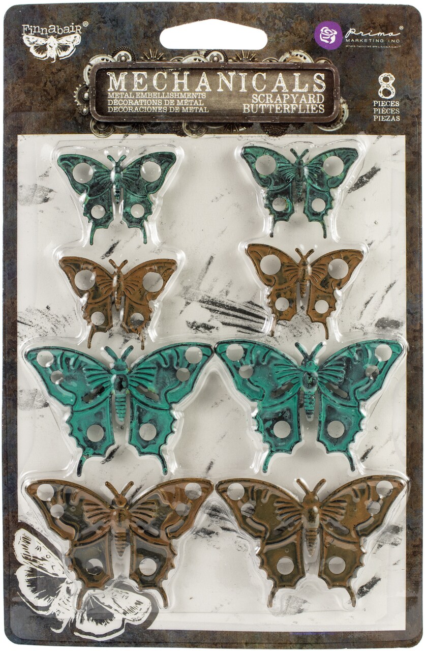 Finnabair Mechanicals Metal Embellishments-Scrapyard Butterflies 8/Pkg